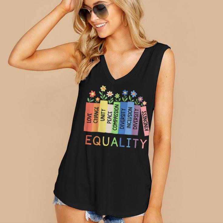 Floral Book Equality Human Rights Social Justice Peace Love Women's V-Neck Tank Top
