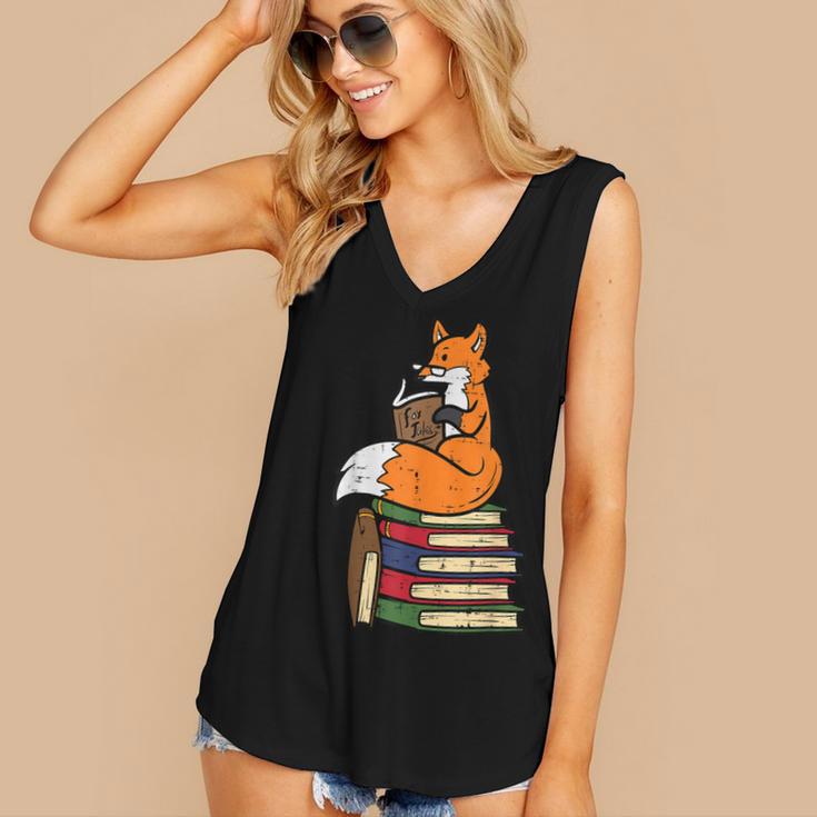 Fox Books Read Reading Librarian America Men Women Kids Women's V-Neck Tank Top Fox Books Read Reading Librarian America Men Women Kids Women's V-Neck Tank Top