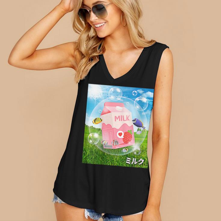 Frutiger Aero Aesthetic Tech Kawaii Strawberry Milk Fishes Women's V-Neck Tank Top Frutiger Aero Aesthetic Tech Kawaii Strawberry Milk Fishes Women's V-Neck Tank Top