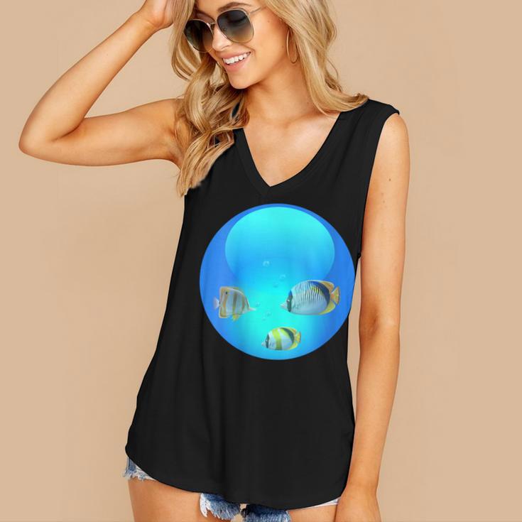 Frutiger Aero Aesthetic Tech Orb Fishes Women's V-Neck Tank Top