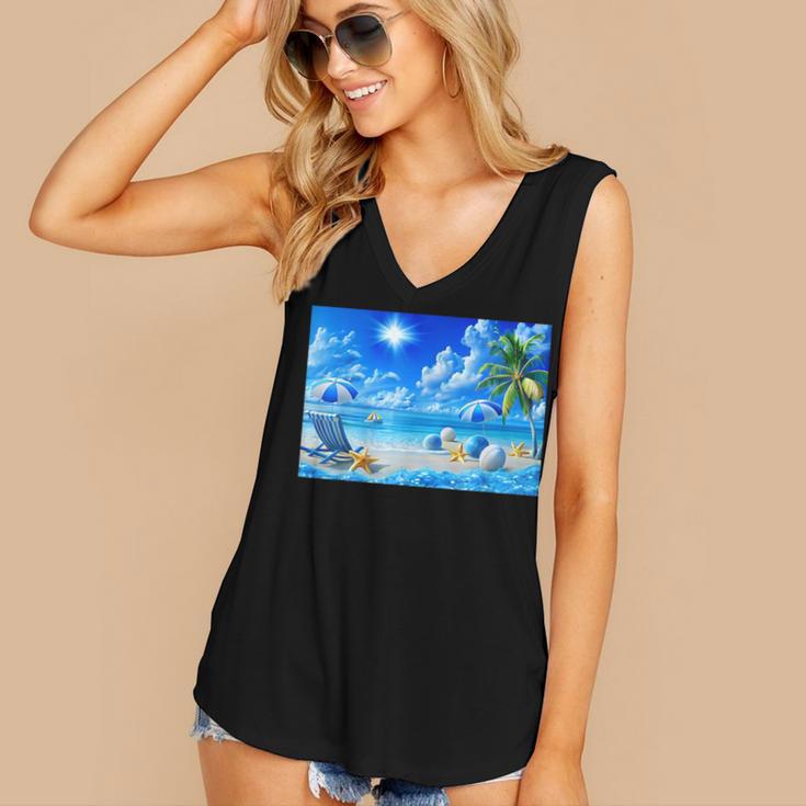 Frutiger Aero Beach Y2k Aesthetic Palm Tree Sand Ocean Men Women Girls Kids Women's V-Neck Tank Top Frutiger Aero Beach Y2k Aesthetic Palm Tree Sand Ocean Men Women Girls Kids Women's V-Neck Tank Top