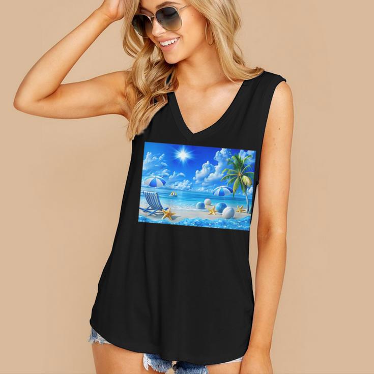 Frutiger Aero Beach Y2k Aesthetic Palm Tree Sand Ocean Women's V-Neck Tank Top