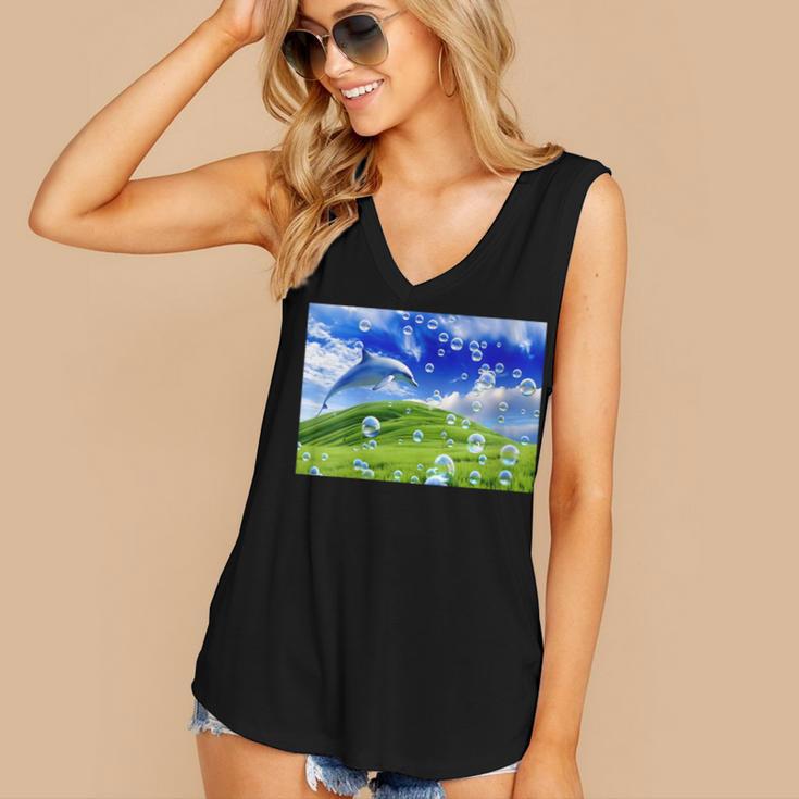 Frutiger Aero Dolphin Meadow Aesthetic Y2k 2000s Ironic Women's V-Neck Tank Top Frutiger Aero Dolphin Meadow Aesthetic Y2k 2000s Ironic Women's V-Neck Tank Top