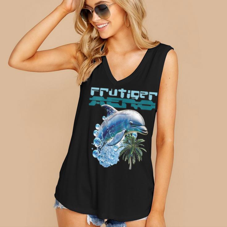 Frutiger Aero Splashy Dolphin Y2k Aesthetic Graphic Women's V-Neck Tank Top Frutiger Aero Splashy Dolphin Y2k Aesthetic Graphic Women's V-Neck Tank Top