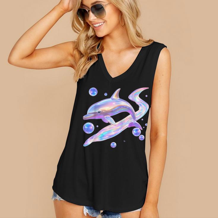 Frutiger Aero Y2K Chrome Dolphin Women's V-Neck Tank Top Frutiger Aero Y2K Chrome Dolphin Women's V-Neck Tank Top
