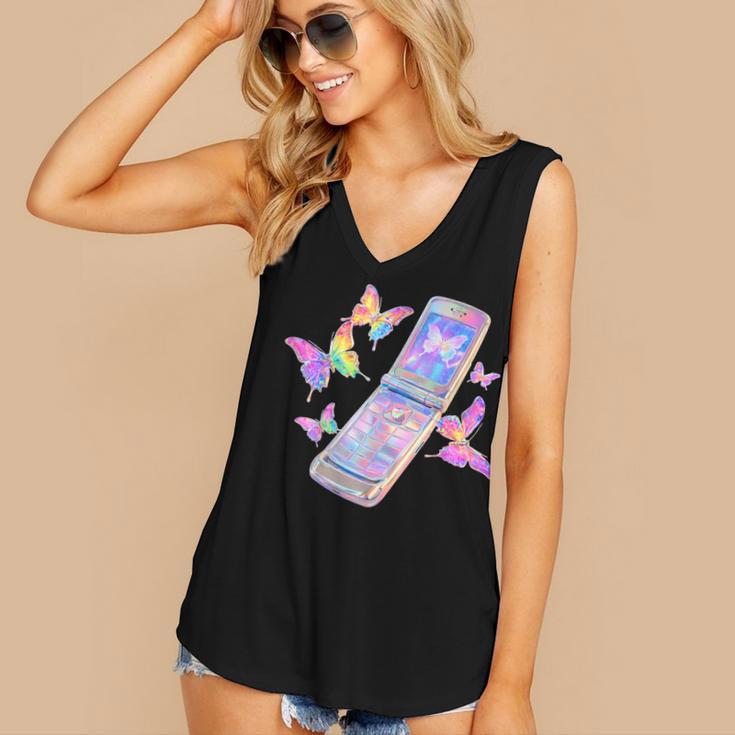 Frutiger Aero Y2K Chrome Phone Butterfly Women's V-Neck Tank Top