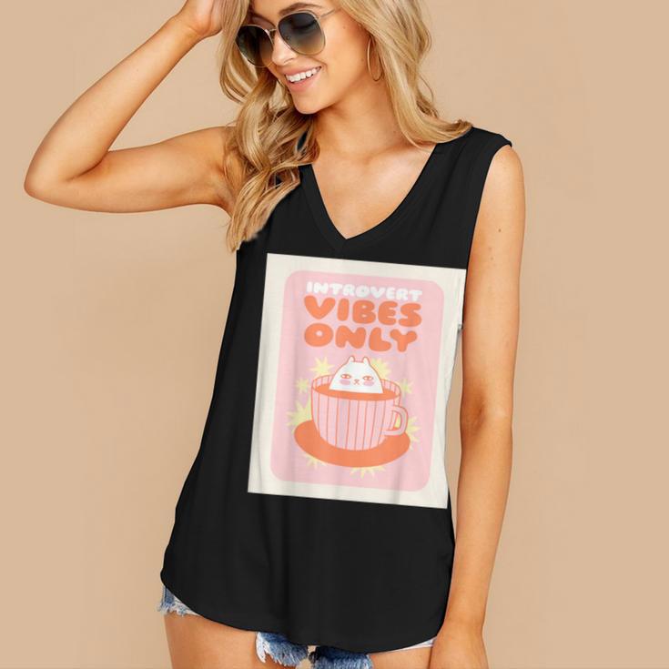 Fun Cool Cute Introvert Cat Character Quote Tea Cup For Men Women Women's V-Neck Tank Top