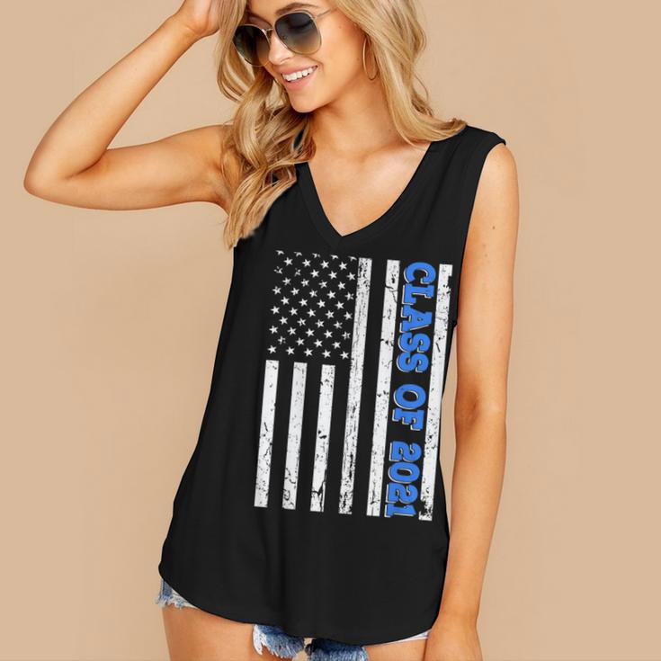 Funny Class Of 2021 American Flag Senior Graduation Women's V-Neck Tank Top