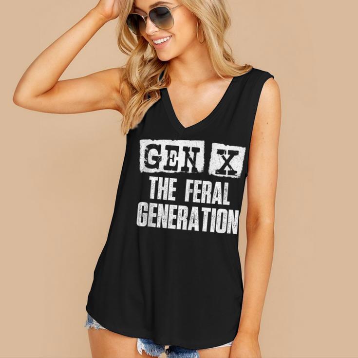 Gen X The Feral Generation Generation X Gen Xer Nostalgia Women's V-Neck Tank Top Gen X The Feral Generation Generation X Gen Xer Nostalgia Women's V-Neck Tank Top