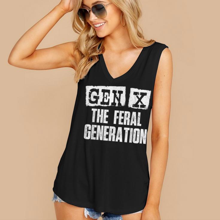 Gen X The Feral Generation Generation X Gen Xer Nostalgia Women's V-Neck Tank Top Gen X The Feral Generation Generation X Gen Xer Nostalgia Women's V-Neck Tank Top