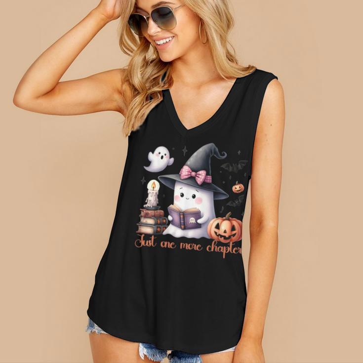 Ghost Reading Book Coquette Bow Halloween Girl Toddler Kid Women's V-Neck Tank Top