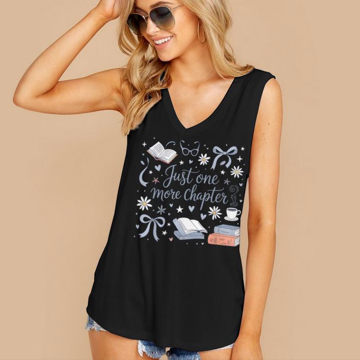 Girl Coquette Bow Just One More Chapter Book Bookish Reading Women's V-Neck Tank Top