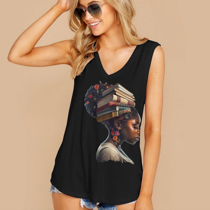 Girl Crown Of Books African Teacher Black History BHM Women's V-Neck Tank Top