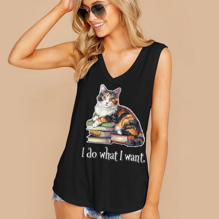 Girls Books I Do What I Want Calico Cat Lover Women's V-Neck Tank Top Girls Books I Do What I Want Calico Cat Lover Women's V-Neck Tank Top