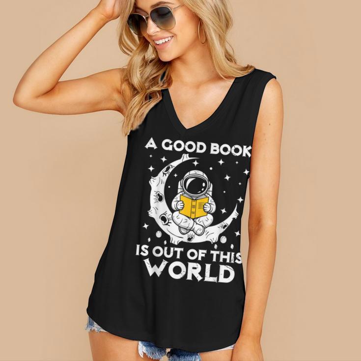 Good Book Is Out Of This World Astronaut Moon Space Reading Women's V-Neck Tank Top