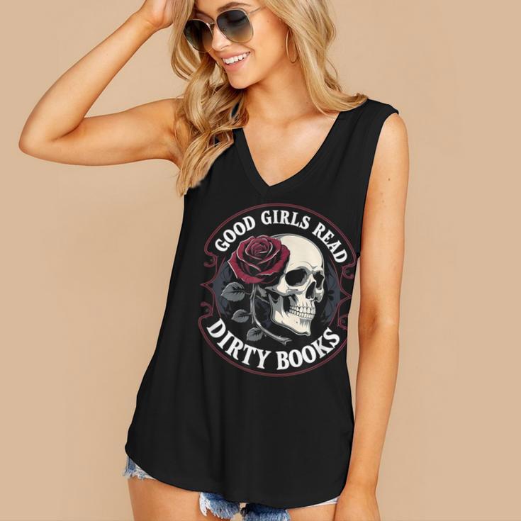 Good Girls Read Dirty Books Smut Reader Dark Romance Skull Women's V-Neck Tank Top Good Girls Read Dirty Books Smut Reader Dark Romance Skull Women's V-Neck Tank Top