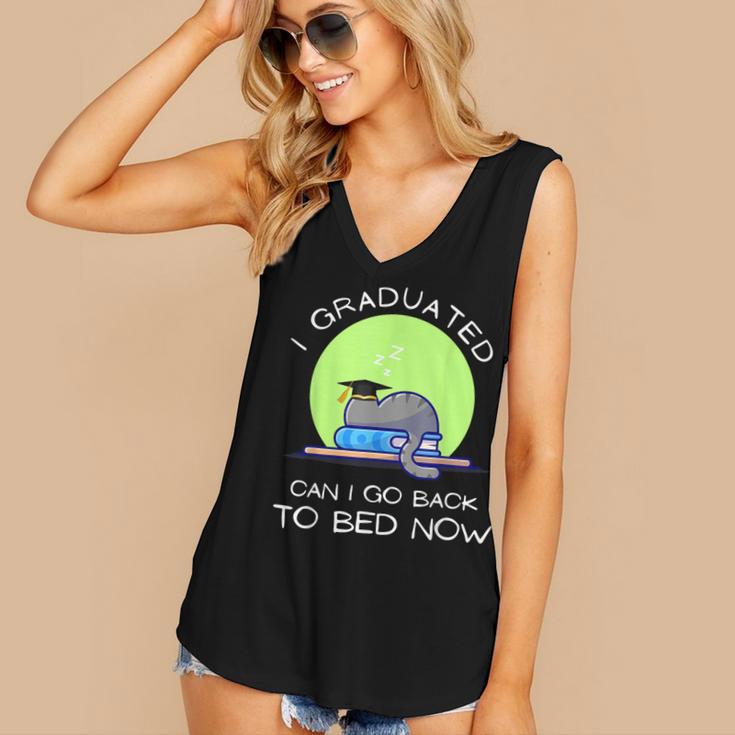 I Graduated Can I Go Back To Bed Now Cat Graduation For Men Women Girls Kids Women's V-Neck Tank Top
