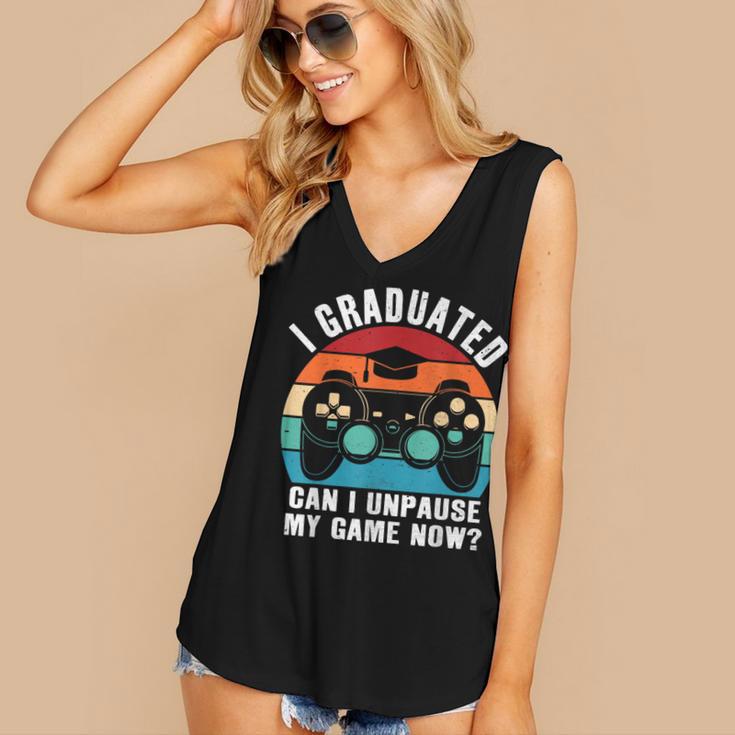 I Graduated Can I Unpause My Game Now Retro Graduation Women's V-Neck Tank Top