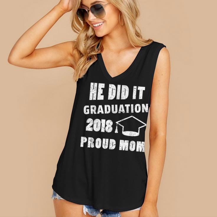 Graduation 2018 Family Shirt He Did It Proud Mom Tee Women's V-Neck Tank Top