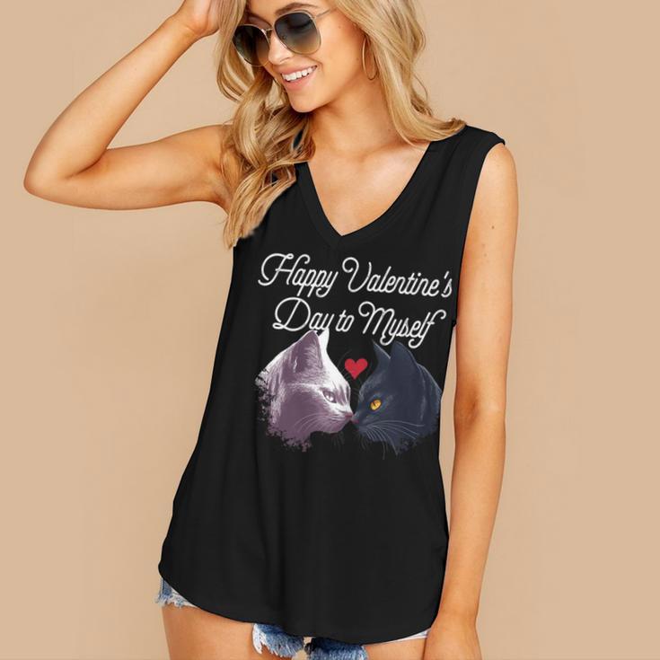 Happy Valentines Day Self Introvert Humor Antisocial Women's V-Neck Tank Top