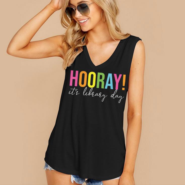 Hooray It's Library Day Teacher Reader Books Back To School Women's V-Neck Tank Top