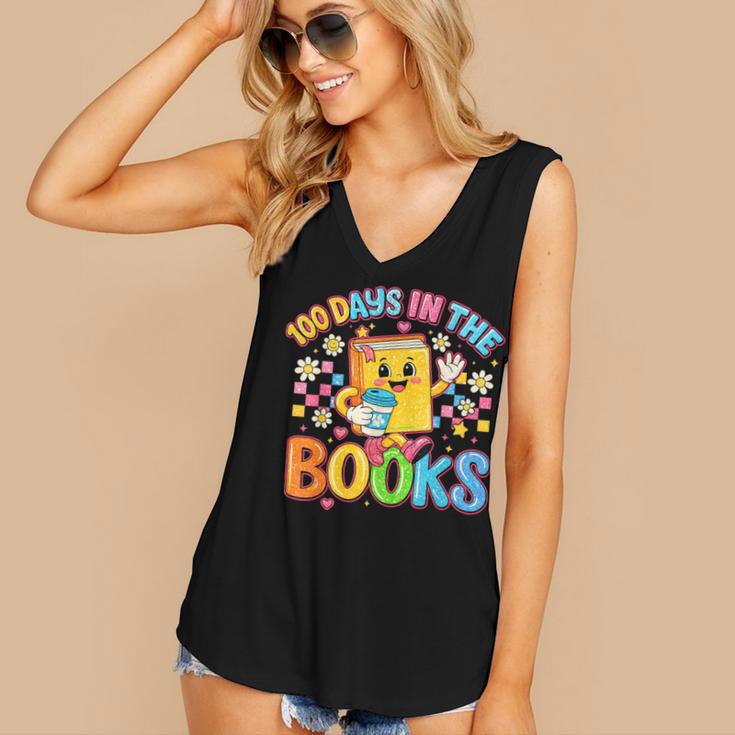 HUGvyn Preppy 100 Days In The Books Teacher Reading Coffee Women's V-Neck Tank Top HUGvyn Preppy 100 Days In The Books Teacher Reading Coffee Women's V-Neck Tank Top