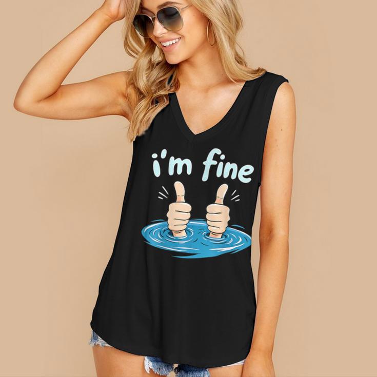 I'm Fine Drowning Thumbs Up Introvert Meme Humor Women's V-Neck Tank Top