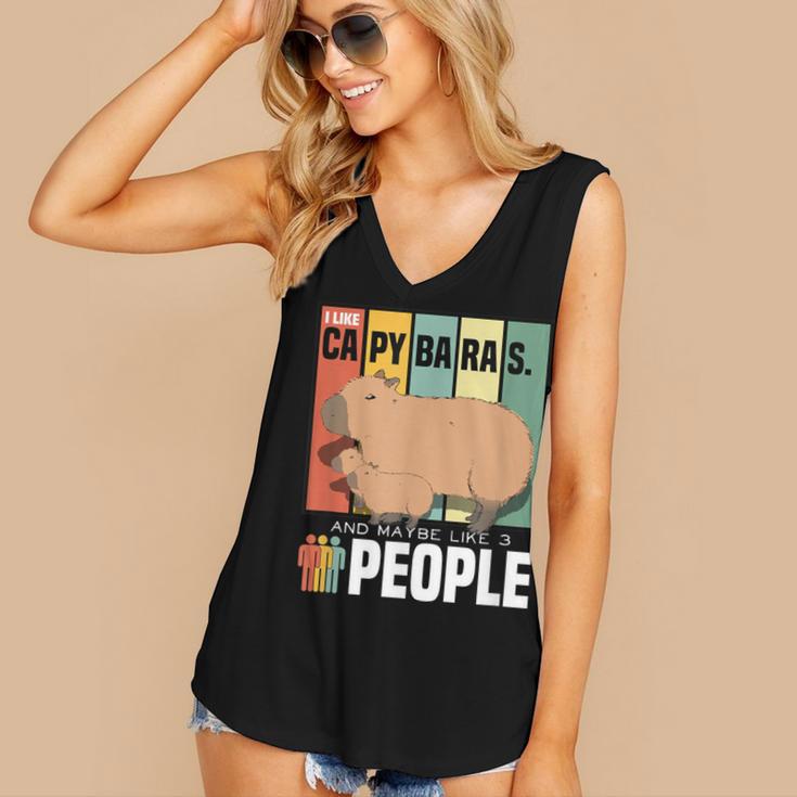 Introvert Capybara Rodent Animal Lover Antisocial Retro Women's V-Neck Tank Top