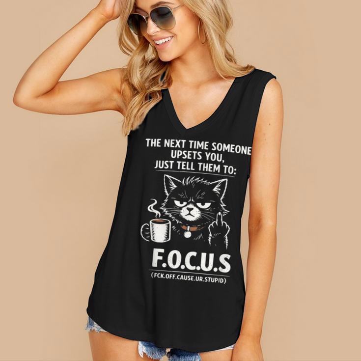 Introvert Cat Coffee Sarcastic Dark Humor Focus Meme Graphic Women's V-Neck Tank Top Introvert Cat Coffee Sarcastic Dark Humor Focus Meme Graphic Women's V-Neck Tank Top