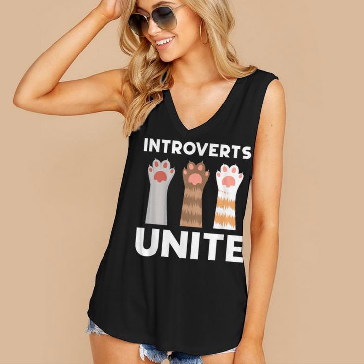 Introvert Unite Kitty Paws Raise Introverted Gathering Women's V-Neck Tank Top Introvert Unite Kitty Paws Raise Introverted Gathering Women's V-Neck Tank Top