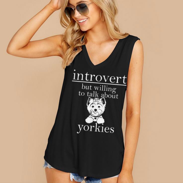 Introvert But Willing To Talk About Yorkies Women's V-Neck Tank Top