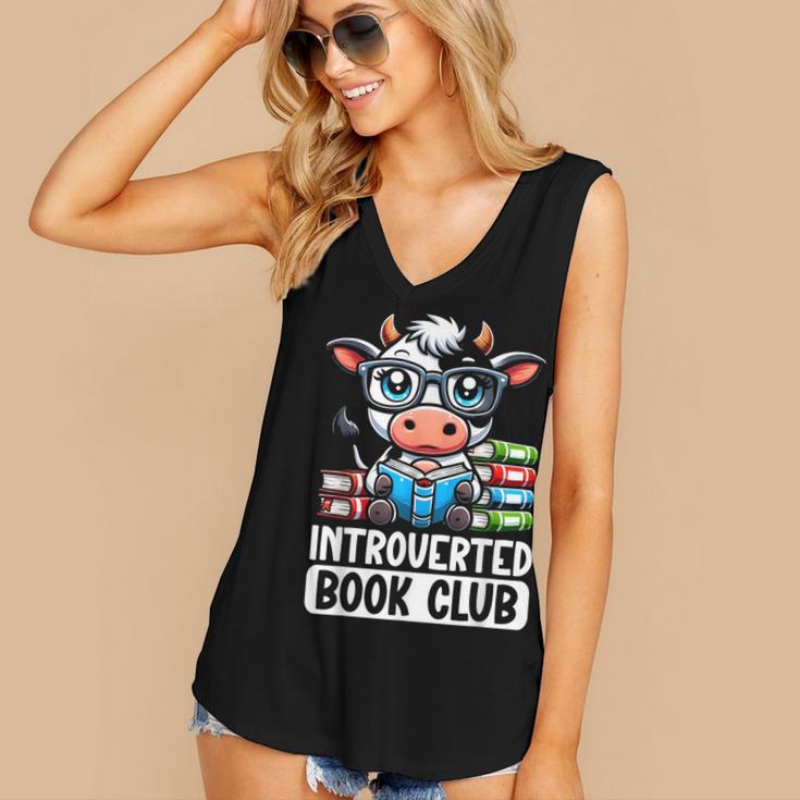 Introverted Book Club Reading Lover Cow Women's V-Neck Tank Top