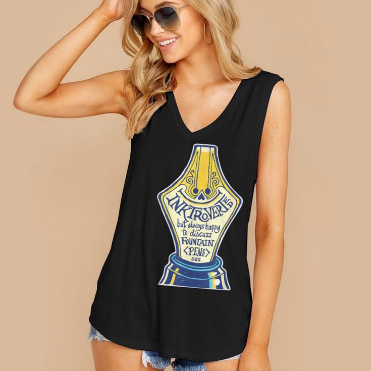 Introverted Fountain Pen Enthusiast Smiling Face Women's V-Neck Tank Top
