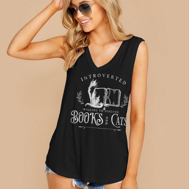 Introverted Willing To Discuss Cats And Books Women's V-Neck Tank Top