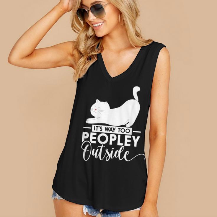 It's Way Too Peopley Outside Cute Cat Introvert Women's V-Neck Tank Top