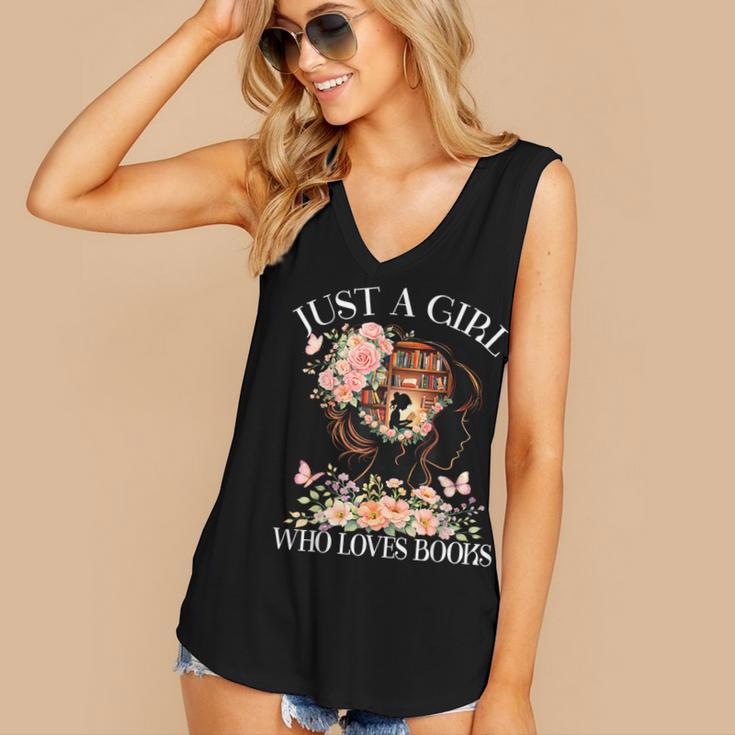 Just A Girl Who Loves Books Book Lover Reading For Women Women's V-Neck Tank Top Just A Girl Who Loves Books Book Lover Reading For Women Women's V-Neck Tank Top
