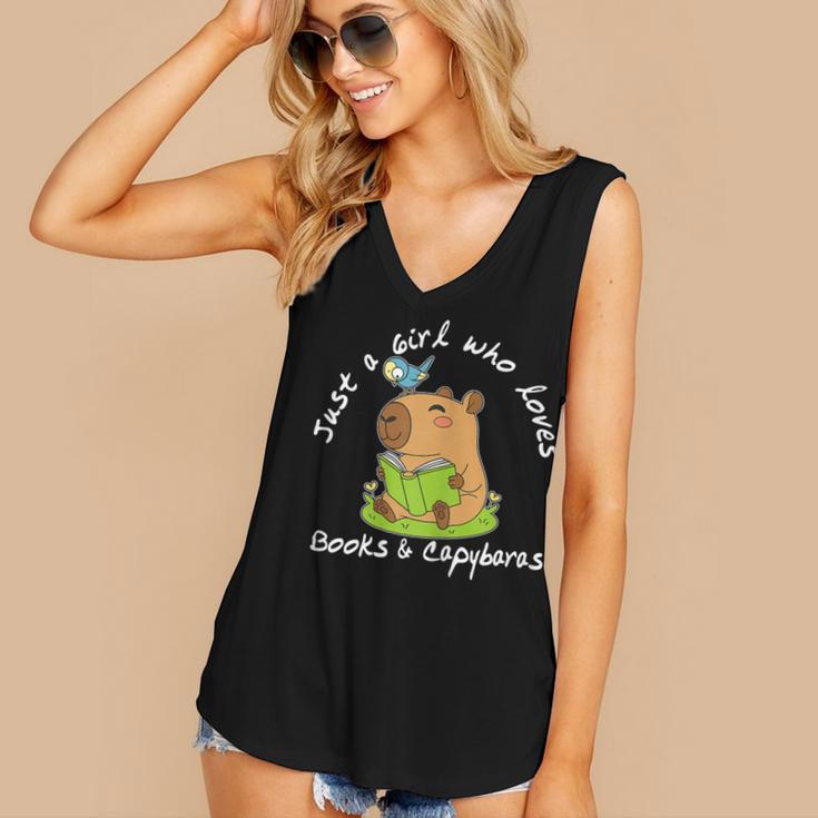 Just a Girl Who Loves Books And Capybaras Women's V-Neck Tank Top Just a Girl Who Loves Books And Capybaras Women's V-Neck Tank Top