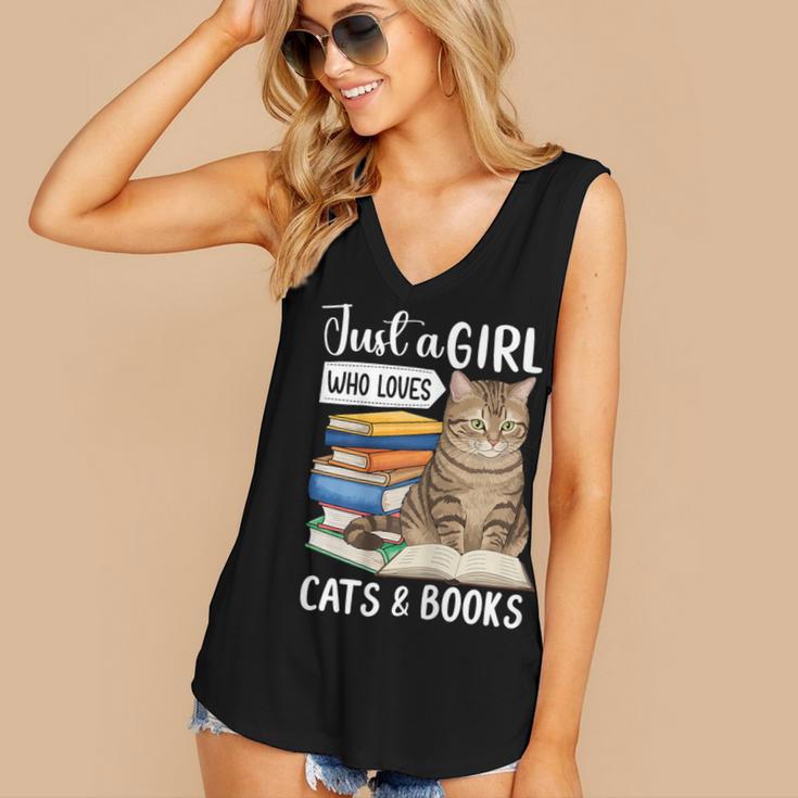 Just a Girl Who Loves Cats And Books Women's V-Neck Tank Top