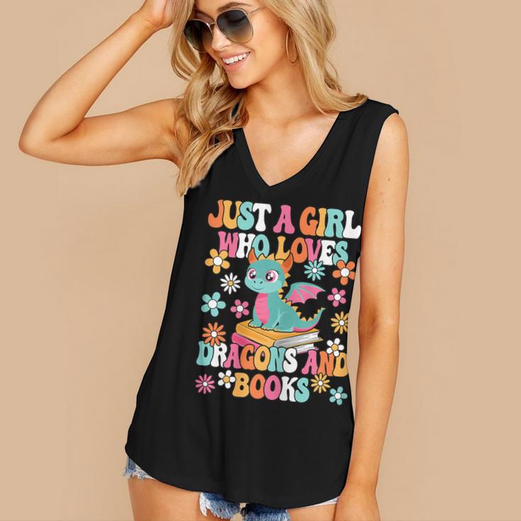 Just A Girl Who Loves Dragons And Books Reading Bookworm Women's V-Neck Tank Top