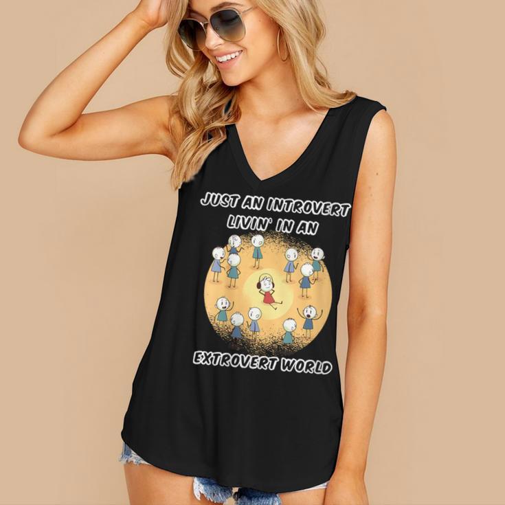 Just An Introvert Living In An Extrovert World Stickmen Women's V-Neck Tank Top Just An Introvert Living In An Extrovert World Stickmen Women's V-Neck Tank Top