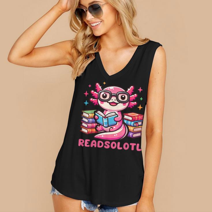 Kawaii Axolotl Readsolotl Book Lover Reading Bookworm Girls Women's V-Neck Tank Top