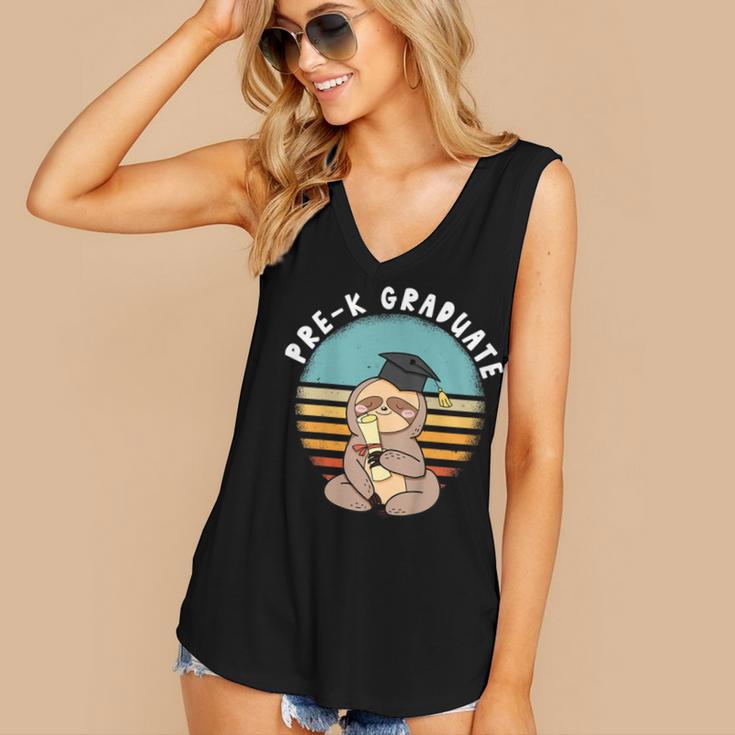 Kids Pre-K Graduate Sloth Cap And Gown Cute Preschool Graduation Women's V-Neck Tank Top