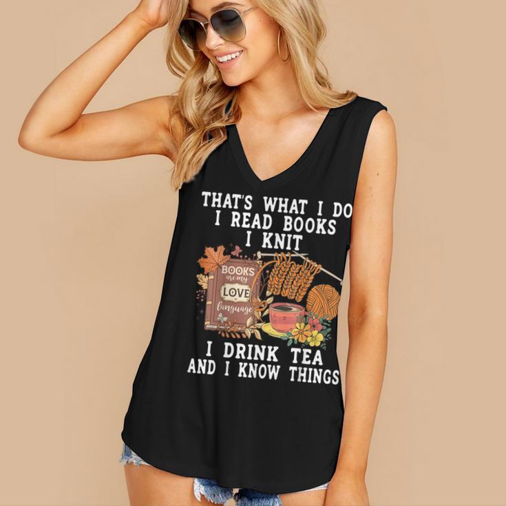 Knitting Reading Books Drinking Tea Knitter Knit Women's V-Neck Tank Top