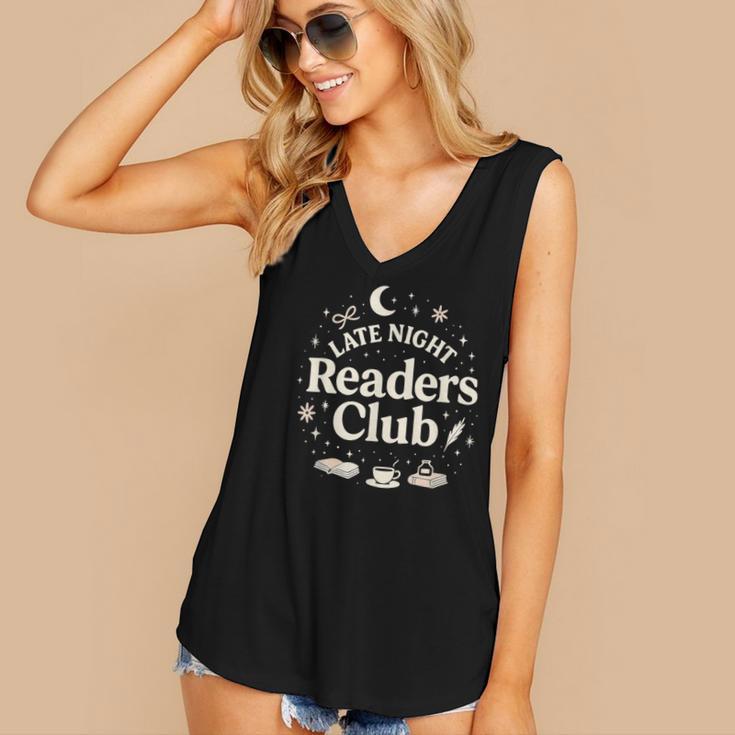 Late Night Readers Club Moon & Stars Book Lover Women's V-Neck Tank Top