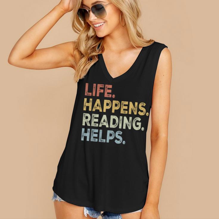 Life Happens Reading Helps Book Lovers Vinage Women's V-Neck Tank Top