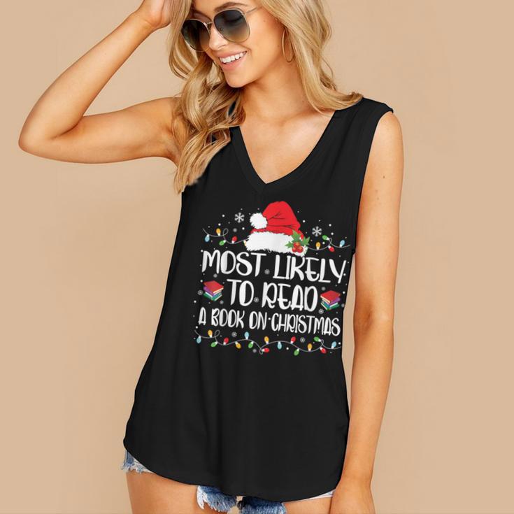 Most Likely To Read A Book On Christmas Family Matching Women's V-Neck Tank Top