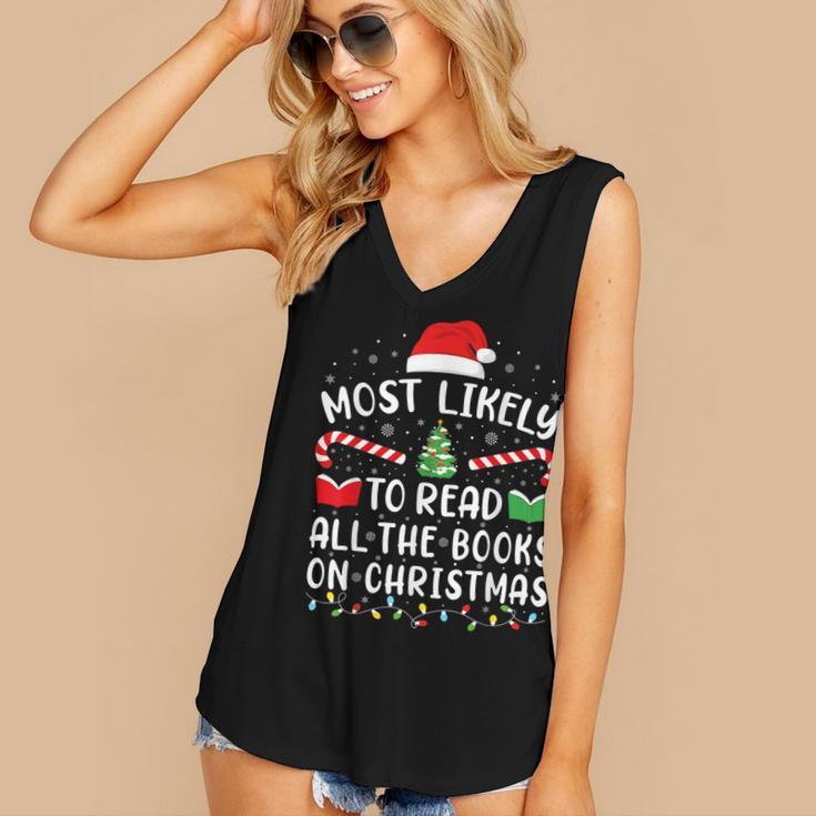 Most Likely To Read A Book On Christmas Family Matching Xmas Women's V-Neck Tank Top