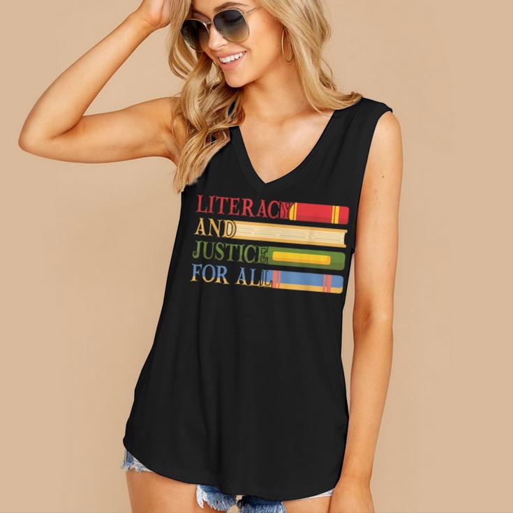 Literacy And Justice For All Reading Book Club Librarian Women's V-Neck Tank Top