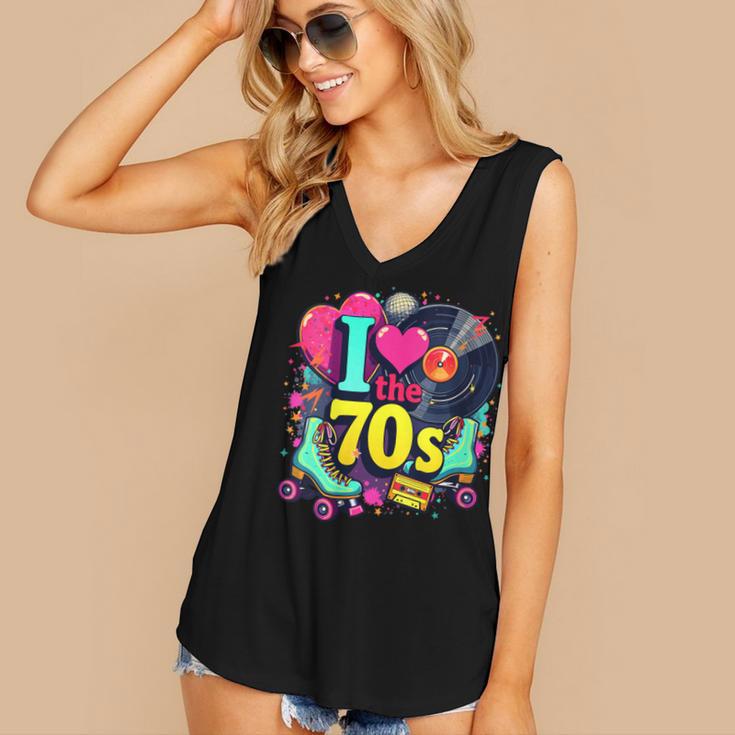 I Love The 70s Vintage Cassette Roller Vinyl Nostalgia 70s Women's V-Neck Tank Top