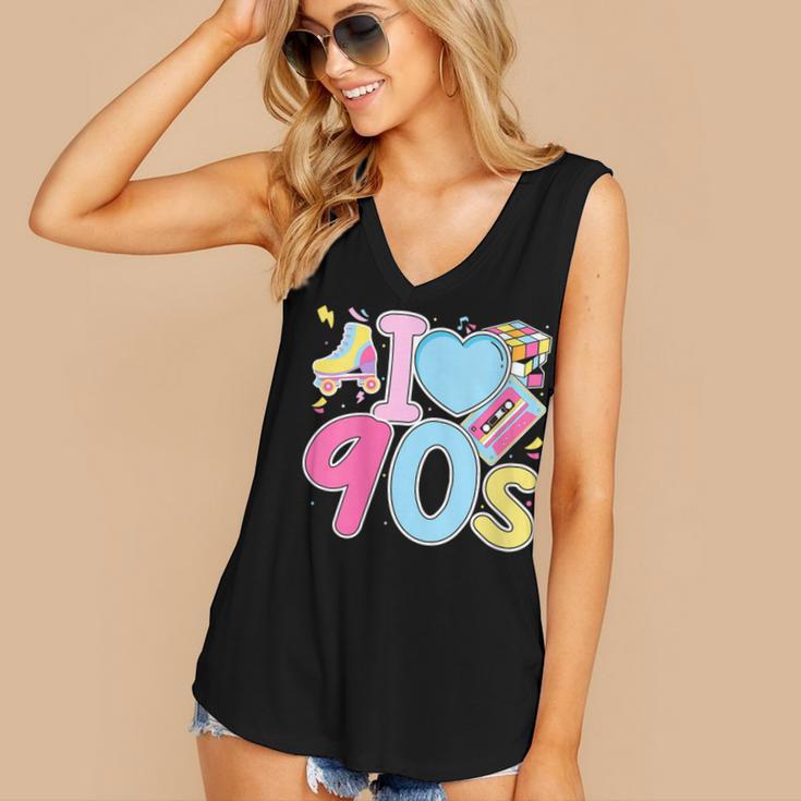 I Love 90's Retro Style Nostalgia Vibe 1990's Party Women's V-Neck Tank Top